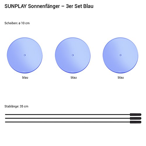 SUNPLAY „Sonnenfänger-Scheiben“ in BLAU, 3 Stück je 10 cm Durchmesser im Set + 35 cm Schwingstäbe - 2