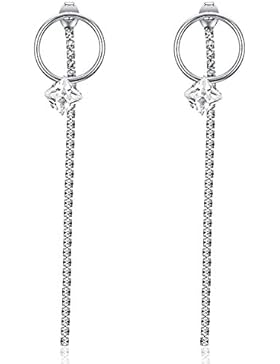 Aooaz 1 Paar Ohrringe Edelstahl Ohrring für Frauen Damen Kreis Lange Quasten Zirkonia Weiß Ohrhänger