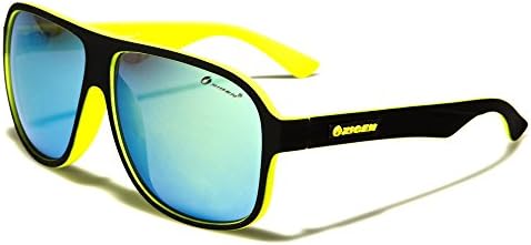 New Oxigen Designer Men Aviator Bikers Cycling Riding Sport Sunglasses Full UV400 Protection Free BeachHutSunglasses microfibre pouch included (Matte black/yellow/yellow-blue mirror lens)