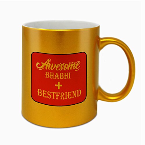 Indigifts Sister In Law Gift Awesome Bhabhi Plus Bestfriend Quote Printed Golden Mug 330 ml - Gifts For Sister In Law, Sister In Law Birthday Gift, Bhabhi Rakhi Gift, Bhabhi Birthday Gift, Raksha Bandhan Gift