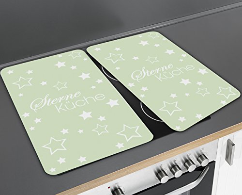 Wenko 2521476500 Herdabdeckplatte Universal Sterneküche für alle Herdarten, Gehärtetes Glas, 2-er Set, grün, 52 x 30 x 4,5 cm - 2