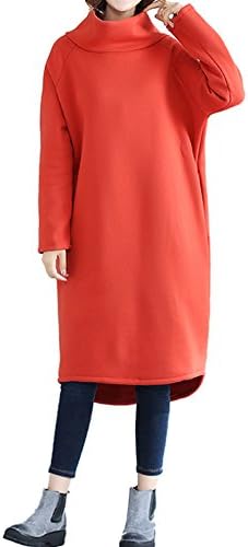 P Ammy Fashion Women's Oversized Fleecy Turtle Neck Sweatshirt Jumer Dress Orange Size UK 10