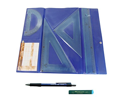 PACK LOTE Estuche tecnic SERIVAN Juego compuesto por Regla 30 cm, escuadra y cartabón de 25 cm + Portaminas Edding P12 + 1 Tubo de 12 Minas Faber Castell 0.7 mm HB