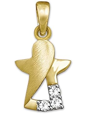 CLEVER SCHMUCK Goldener kleiner Anhänger 11 mm Engel innen offen, matt und glänzend mit 3 Zirkonias stilisiert...