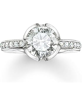 THOMAS SABO Damen Solitärring Signature Weiß Line Pavé Klein 925er Sterlingsilber Zirkonia Pavé Weiß TR2035-051-14