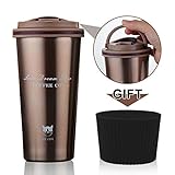 FAGORY Mugs de Voyage Portable Double-paroi Tasse à Café Isolée sous-Vide, Leakproof Bouteilles d'eau pour Boissons Chaudes et Froides, INOX et BPA sans, Adaptée au Travail et Voyagese 500ML