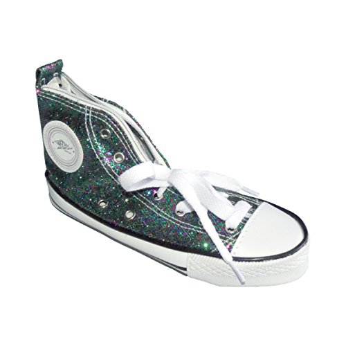 Preisvergleich Produktbild Wedo 2426157904 Schlampermäppchen Turnschuh (im Glitzer-Look, Glitter (mit PET-Sohle, metallgeöste Schnürung, Reißverschluss 24,0 x 8,5 x 13,0 cm) grün