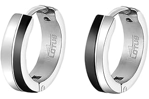 LOTUS STYLE Pendientes Aro Hombre - Aros Acero Inoxidable 316L - Cierre Seguro - Ligeros, Cómodos y Resistentes - Aros Hombre Color Plata 12.20 mm LS2391-4/1