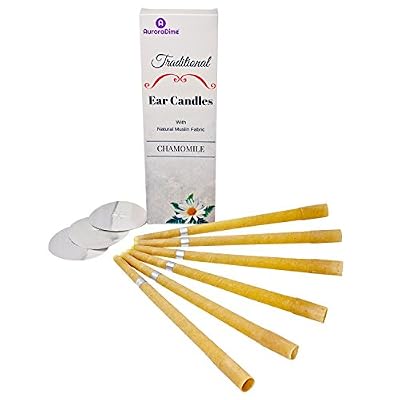 AuroraDime Bougies d'Oreille Traditionnelles Camomille pour Traitement & Aromathérapie ~ cire d'abeille & Mousseline de Coton Naturel avec Filtres & Disques protecteurs ~ Apaisant et & Relaxant, Fait à la Main, Pack de 6 (3 Paires) par AuroraDime …