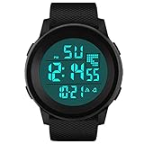 Dorical Wasserdichte Sportuhr für Herren mit PU-Kunststoffband, HONHX Digitale Quarz Armbanduhr, Outdoor Mode Sport LED Armbanduhr mit Countdown Stoppuhr Kalender Alarm für Männer(Schwarz-3)