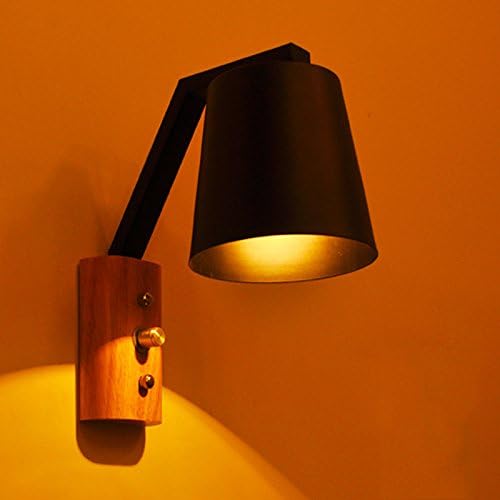 DengWu Wall Sconce Creative Creative Solid Wood with a Switch Bedside Bedroom Study Nordic Wall Lights, Black, 220 * 250mm