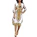 Produktbild Ba Zha Hei Neuer Frauen-Sommer-beiläufiger tiefer V-Ansatz traditionelle afrikanische Druck-Partei-Kleider Long Sleeve Vintage Party Strand Kleid Lässig Cocktailkleid Festlich Partykleid (XL, Weiß)