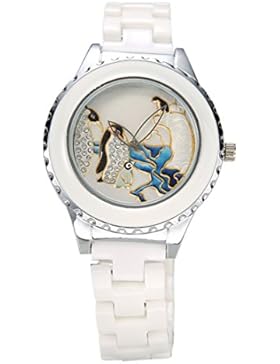 Souarts Damen Pinguin Keramik Armbanduhr Uhr mit Strass Zifferblatt Quarzuhr Analog Quartzuhr mit Batterie