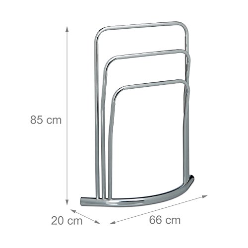 Relaxdays Handtuchständer CURVY mit 3 Handtuchstangen HxBxT: ca. 85 x 66 x 20 cm frei stehender Handtuchhalter aus Metall in Edelstahl-Optik als kleiner Herrendiener oder Kleiderständer im Bad, silber - 4