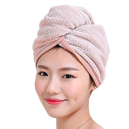 Maran Serviette de séchage pour Cheveux Ultra absorbante torsadée Turban à séchage Rapide en Microfibre Anti-frisottis pour Femme, Rose, 2 PC