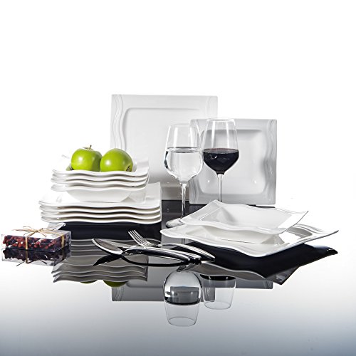 Malacasa, serie Mario, stoviglie in porcellana, 12 pezzi 6 piatti profondi 6 piatti piatti per 6 persone