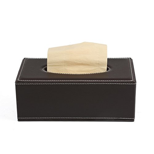 Valleycomfy Kosmetiktücherbox Tissue Box Rechteckige PU-Leder Taschentuchbox Kosmetiktücher Kosmetikbox für Zuhause/Büro/Auto Groß 25.5 * 13.5 * 9.5 cm(Braun) - 3
