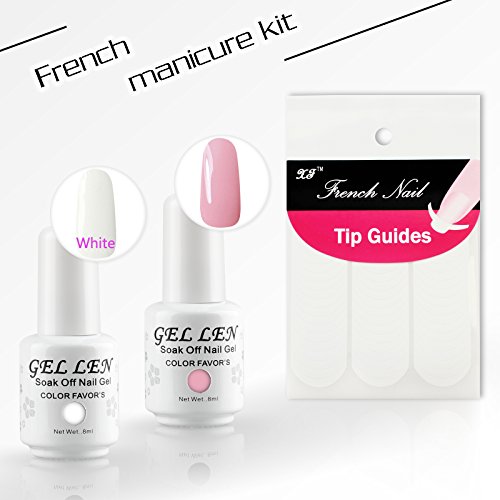 Gellen Brand Nail Art French Manicure Tip Guides Stickers Kits +UV LED Soak Off Nail Gel Polish 8 ML 2PCS(66+108)