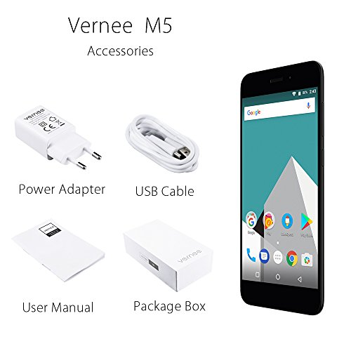 Vernee M5 Smartphone 4GB RAM 64GB ROM Android 7.0 MTK6750 1,5GHz Octa Core 5,2 Pulgadas 2,5D IPS Dual Cámara 13MP & 8MP Batería 3300mAh Dual NANO SIM Huellas Dactilares, Negro