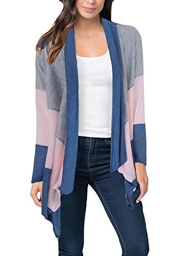 Preisvergleich Produktbild CoCo Fashion Damen Irregular Cardigan Strickjacke Lose Kimono Strickmantel Spleißen Langarmshirt Top Outwear (M, Blau)