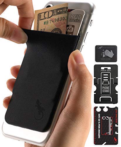 The Gecko Adhesive Card Wallet for Cell Phones, Ultra Slim & Custom Designed (Negro Negro)