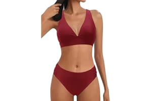 RAYSON Mujer Traje de Baño de Dos Piezas Push-up Cuello en V Bañador Cintura Media Correas Laterales del Bikini Set Estampado Ropa de Playa Traje de Baño