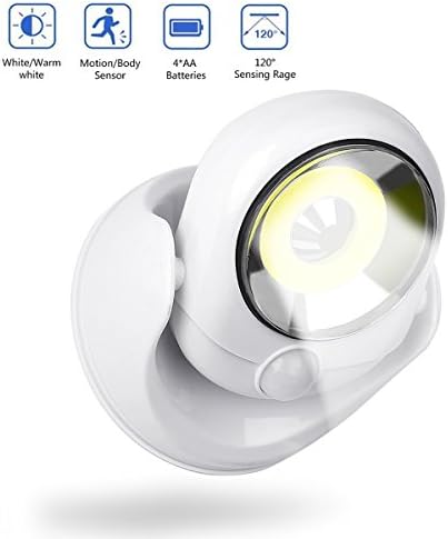 Motion Sensor Light Angel,Automatic Cordless LED Lamp 360 Degrees Rotate &amp; Pivots,1000 Lumen Shining,30s Self-Timer (White)