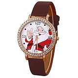 AchidistviQ-Armbanduhr für Jungen und Mädchen, arabische Zahlen, Strasssteine, Quarz, Weihnachtsmann, Kaffeebraun