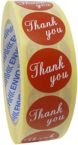 1000 Red Thank You Stickers Round Labels Size 25mm (Red)