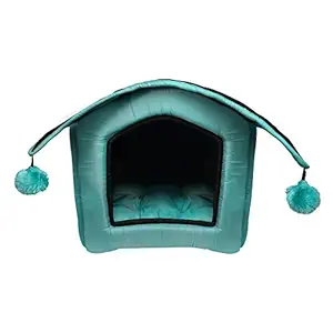 Hiputee Foldable Waterproof Washable 2 in 1 Pet Hut/House Toy Dogs and Cats Length 50 cm Width 54 cm Height 53 cm (Large, Blue-Black)