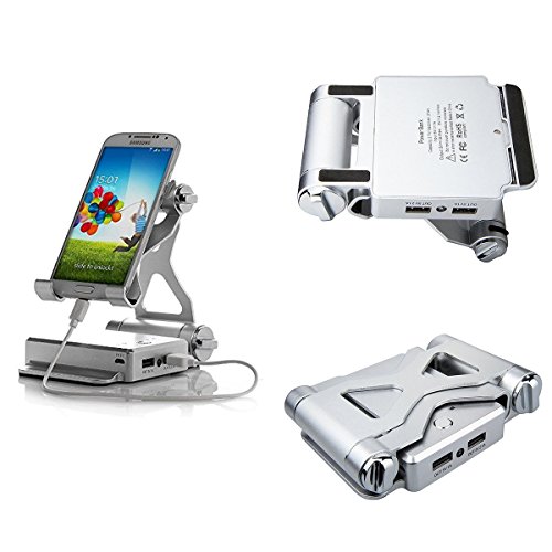 ULTRICS® Einstellbare Aluminium Handy Stand mit 10000mAh Dual USB Powerbank, 270 Grad Drehen Multi Betrachtungswinkel Handy-Standplatz, Desktop-Lade-Dock für iPhone iPad Samsung Galaxy Sony Xperia HTC LG iPod Nokia Tablet für Home Office Küche - 5