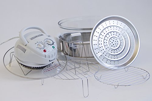 Horno de Convección Combi Grill Turbo Broiler Halógeno con Bol de Cristal Templado - Capacidad 12 L - Con Aro de extensión y accesorios (Blanco)