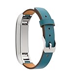 Altsommer Echtes Leder Band Armband + Schutzfilm für Fitbit Alta HR Smart Watch,Classic Watch Strap，Uhrenarmband mit Leder Herren Ersatzband (Blau)