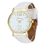 uhr Kolylong Damen Herren unisex Leder Armbanduhr white