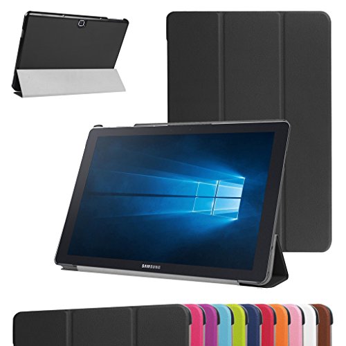 Galaxy TabPro S Schlank hülle,Mama Mouth Ultra Schlank Superleicht Ständer PU Leder Smart Shell hülle mit Standfunktion für 12" Samsung Galaxy Tab Pro S W700 Tablet,Schwarz