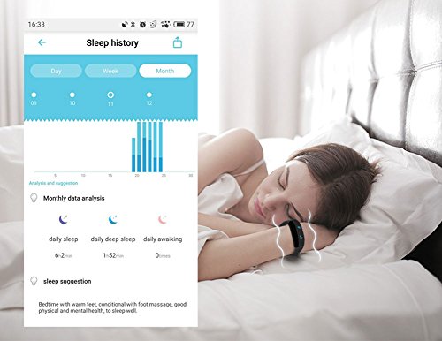 Cubot V2 Fitness Armband mit Pulsmesser – Bluetooth 4.0 Aktivitätstracker mit OLED Display zur Herzfrequenz, Kamera Fernbedienung, Schrittzähler, Kalorienzähler, Fitnessaufzeichnung, Entfernung, Schlafanalyse, SMS Anrufe Reminder, wasserdicht IP65, kompatibel mit iOS 8.0 oder höher und Android 4.3 oder höher. - 6