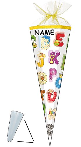 Schultüte – “ buntes ABC – Alphabet “ – 22 / 35 / 50 / 70 / 85 cm – Zuckertüte – ALLE Größen – Nestler – rund oder eckig – mit / ohne Kunststoff Spitze – für Jungen & Mädchen – lustige bunte Buchstaben lernen – Buchstabe lesen üben / Schultüten – Geschenktüte – Schulanfang – Schulbeginn - 3