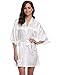 Produktbild Aibrou Damen Satin Morgenmantel Kimono Lang Bademantel Schlafanzug Nachthemd Nachtwäsche Unterwäsche V Ausschnitt Weiß L
