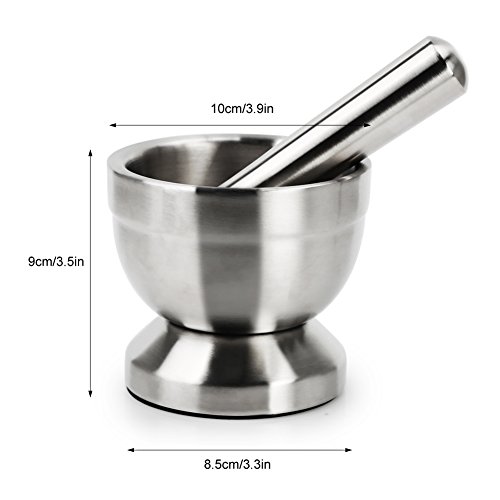 Fuloon Edelstahl Mörser mit Stößel Set Küche Spice Grinder für Kräuter und Gewürze Ø 10 cm (Silber) - 4