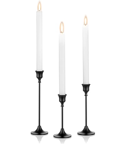 Lights4fun Set van 3 kandelaars, zwart, voor staafkaarsen, Halloween- decoratie, moderne kaarsenstandaard van metaal, tafeldecoratie, kandelaar voor staafkaarsen