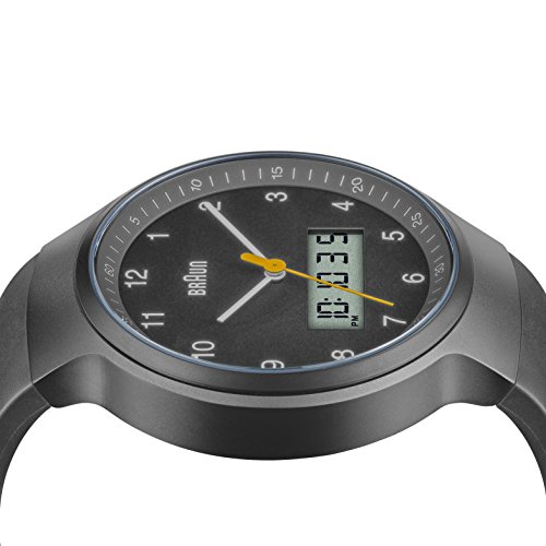 Braun Men's Quartz Watch with Grey Dial Analogue Digital Display and Black Rubber Strap BN0159GYGYG