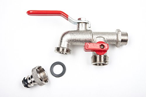 derClou24 Doppel-Kugelauslaufventil Auslaufhahn mit zweitem Abgang Messing matt verchromt, 6825132013 - 3