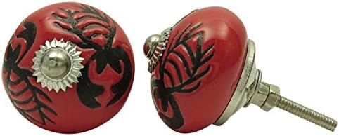 Cabinet Door Decorative Unique Kitchen Red Ceramic Drawer Pull Knobs 1 Pair