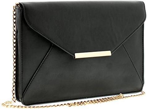New Ladies/Womens Black Envelope Fashion Bags With Chain Strap - Black - UK SIZE 1