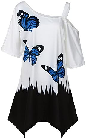 EUZeo Women Top Blouse, Large Size Women Butterfly Printing T-Shirt Short Sleeve Casual Tops Blouse (White, L)