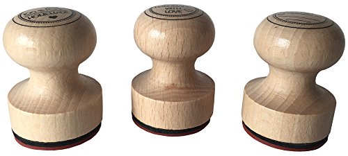 Stempel 3er Set „Mit Liebe handgemacht, 100 % Homemade und Handmade with Love, 3 cm Durchmesser, Holzstempel - 3