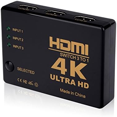 HDMI Switch 4K UHD,3 Ports Switcher 3 in 1 out HDMI Umschalter automatisch ,Support HDCP 3D,Full HD 1080p,Ultra HD 2160p,Auflösung: bis 4k bei 60Hz for HD-DVD,SKY-STB,PS3,XBOX360,HDTV,Monitor,HD Projector and More …