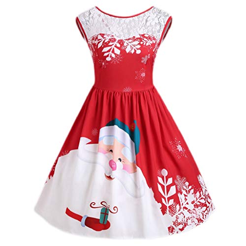 Preisvergleich Produktbild Luckycat Damen Oansatz Frohe Weihnachten Spitzen EinfüGen Weihnachtsmann Print Partykleid Abendkleider Cocktailkleid Partykleider Blusenkleid Mode 2018