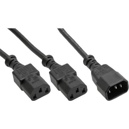 3er Set InLine Netz-Y-Kabel (1x Kaltgeräte-Buchse, 2x Kaltgeräte-Stecker, 1,8m) schwarz