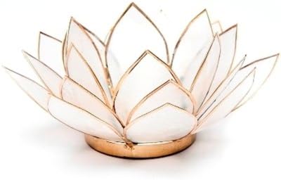 Mystery Mountain Lotus Tea Candle Light Holder Capiz Shell, Metal, Blue, 15 x 15 x 7 cm